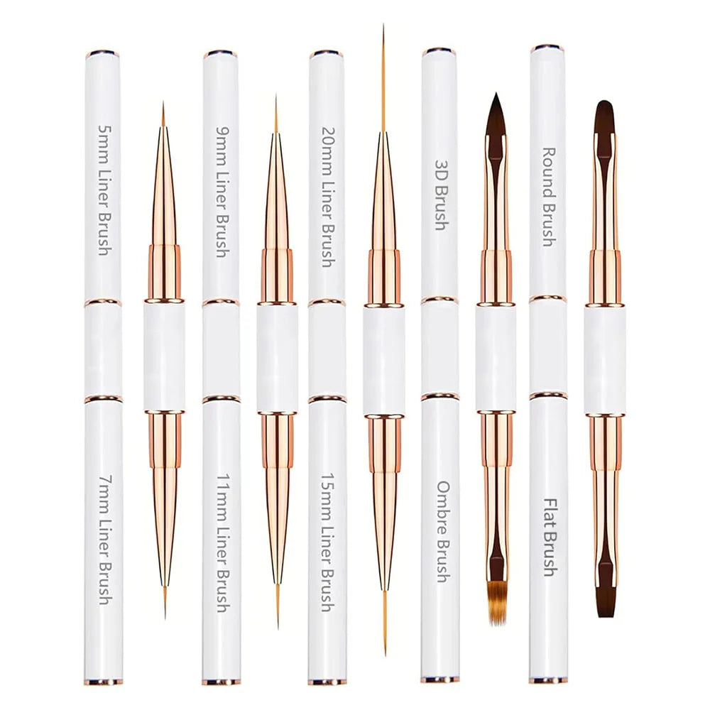 Nail Art Brushes Set - Professional 5pcs Double-Ended Acrylic Nail Art Brushes Liner Detail Brushes For Drawing Design Brushes
