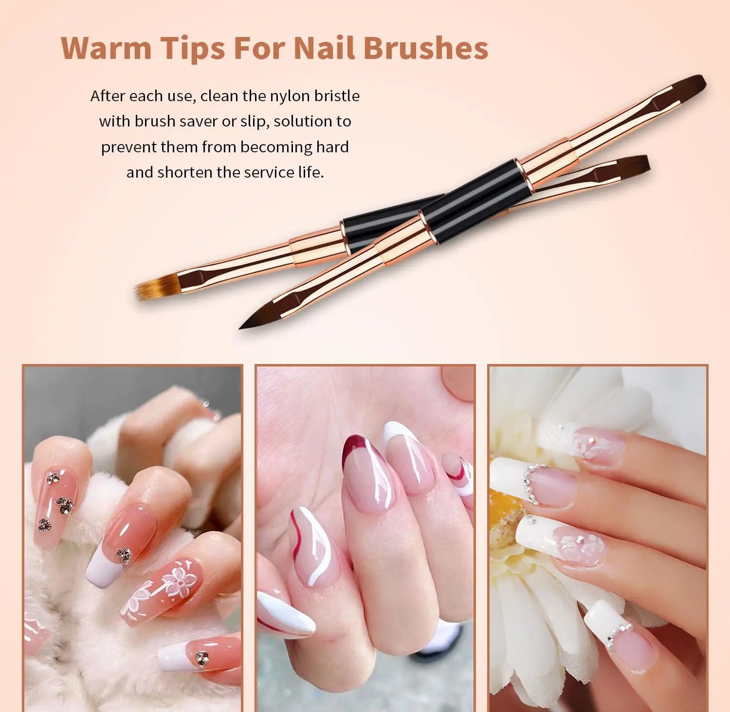 Nail Art Brushes Set - Professional 5pcs Double-Ended Acrylic Nail Art Brushes Liner Detail Brushes For Drawing Design Brushes