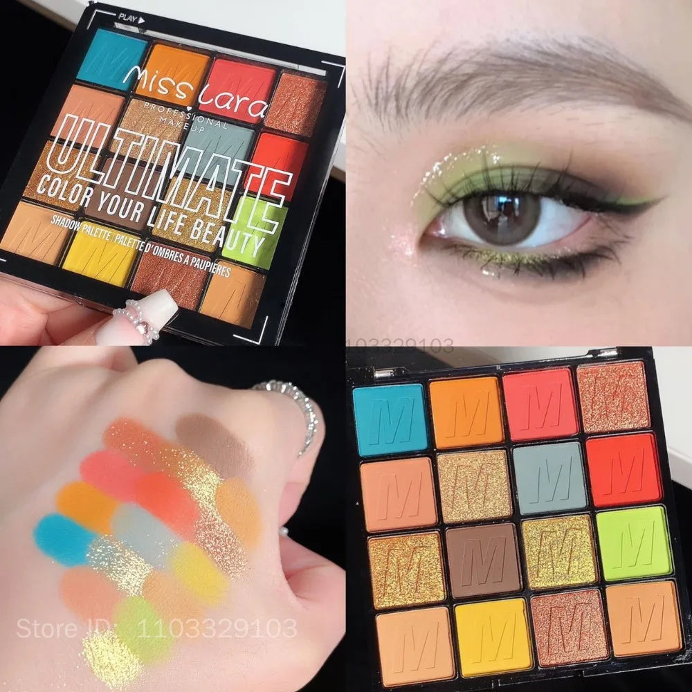 Rainbow 16 Colors Eye Shadow Summer Palette Long Lasting Waterproof Pearlescent Matte Shimmer Eyeshadow Women Beauty Eye Makeup