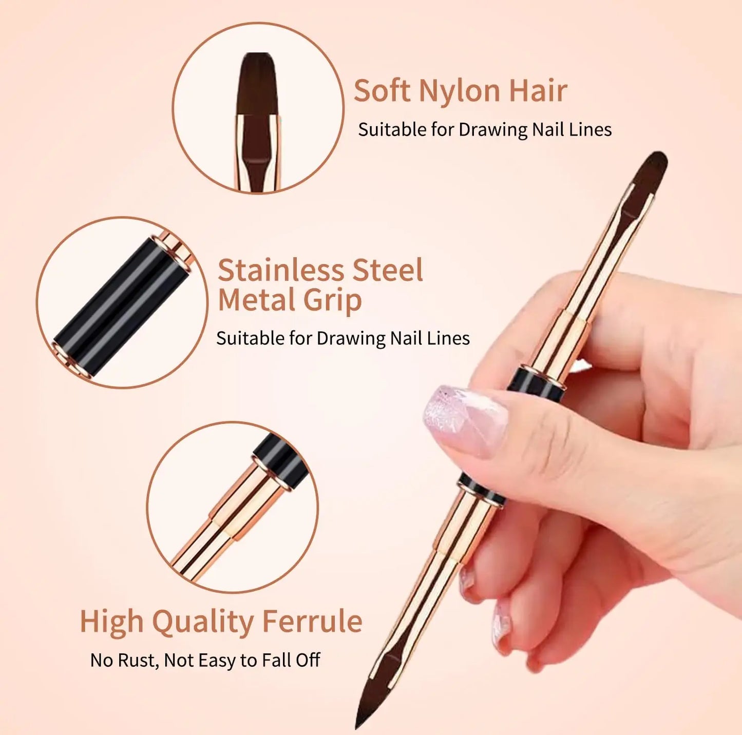 Nail Art Brushes Set - Professional 5pcs Double-Ended Acrylic Nail Art Brushes Liner Detail Brushes For Drawing Design Brushes