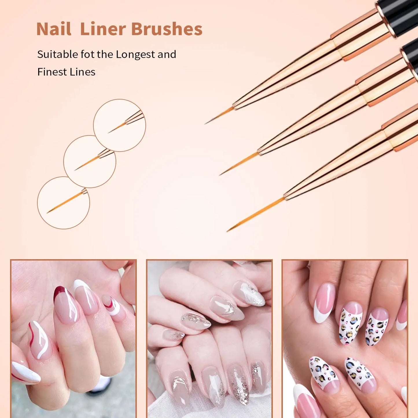 Nail Art Brushes Set - Professional 5pcs Double-Ended Acrylic Nail Art Brushes Liner Detail Brushes For Drawing Design Brushes