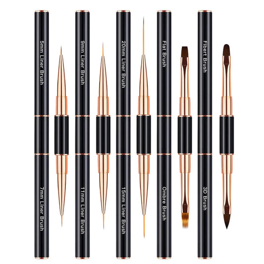 Nail Art Brushes Set - Professional 5pcs Double-Ended Acrylic Nail Art Brushes Liner Detail Brushes For Drawing Design Brushes